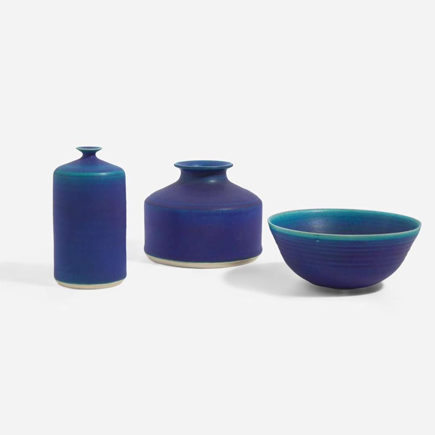 Brother Thomas Bezanson (Canadian-American, 1929-2007) Group of Three Matte Cobalt Vessels, Canada/USA, circa 1970
