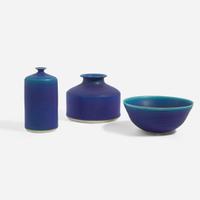 Brother Thomas Bezanson (Canadian-American, 1929-2007) Group of Three Matte Cobalt Vessels, Canada/USA, circa 1970