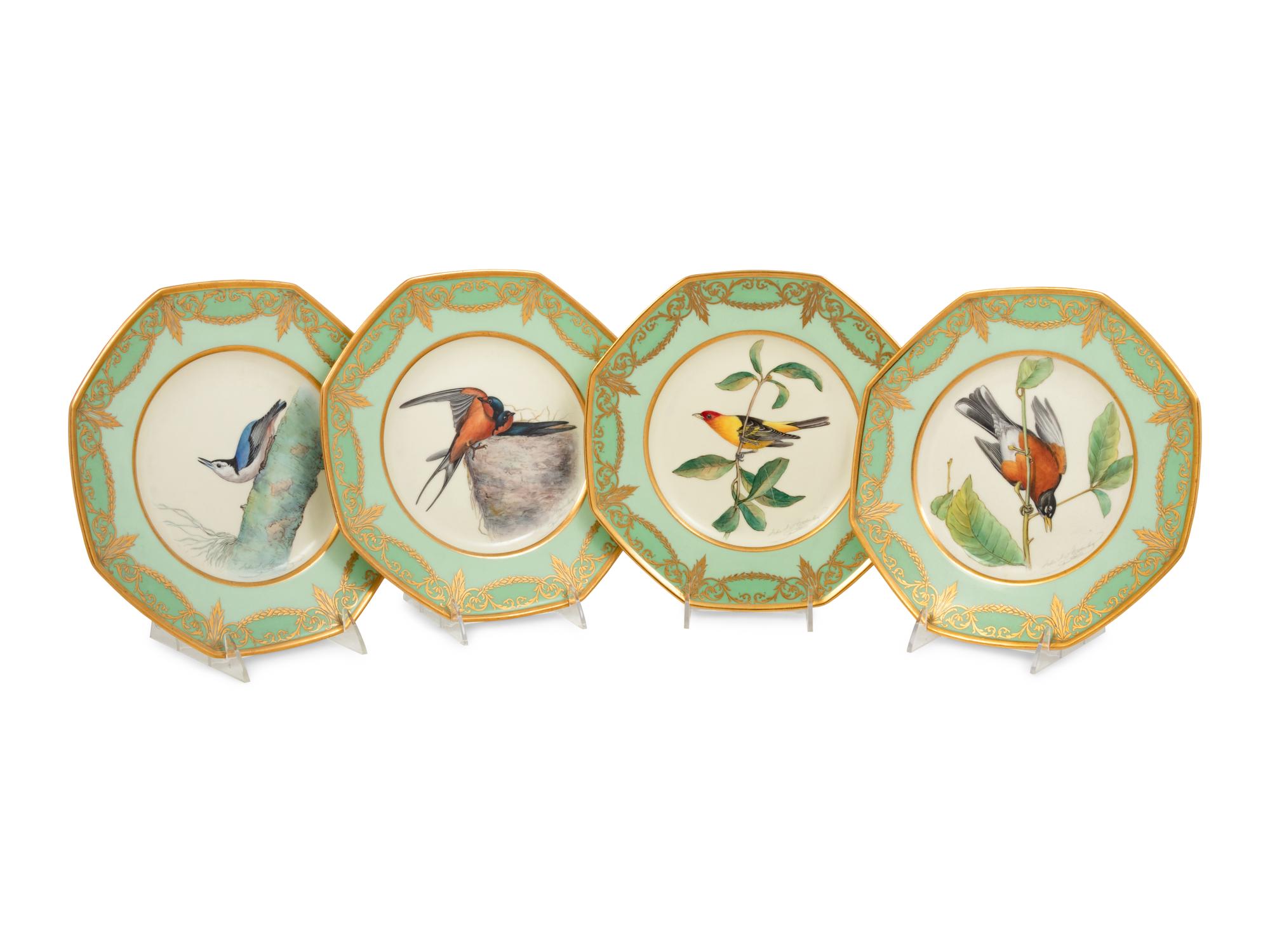 A Set of Eight Royal Worcester Porcelain Plates with Painted Birds from Audubon's Birds of America