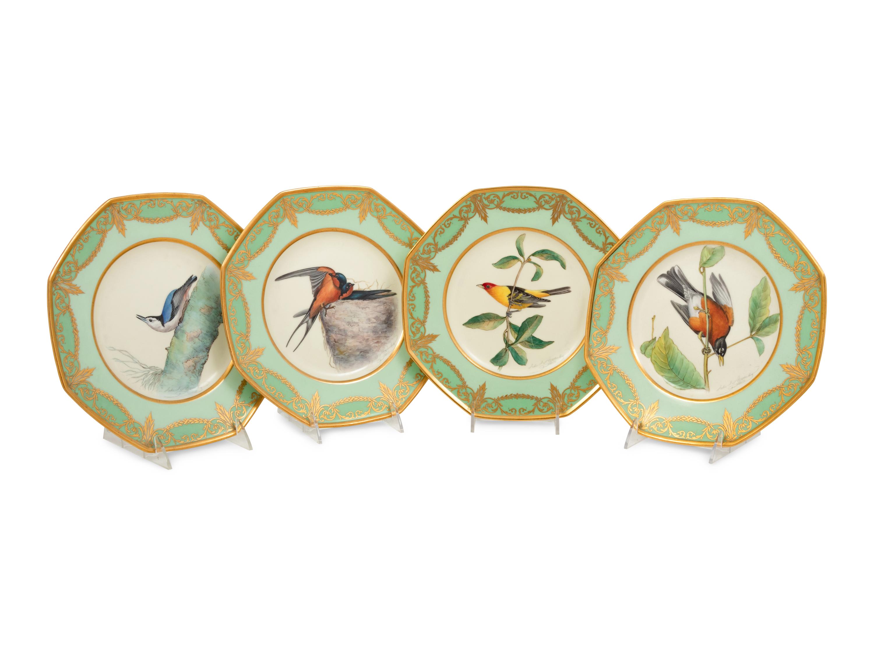 A Set of Eight Royal Worcester Porcelain Plates with Painted Birds from Audubon's Birds of America