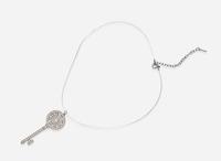 A Platinum and Diamond Tiffany & Co. Petals Key Pendant on a Sterling Silver Lalique Cord