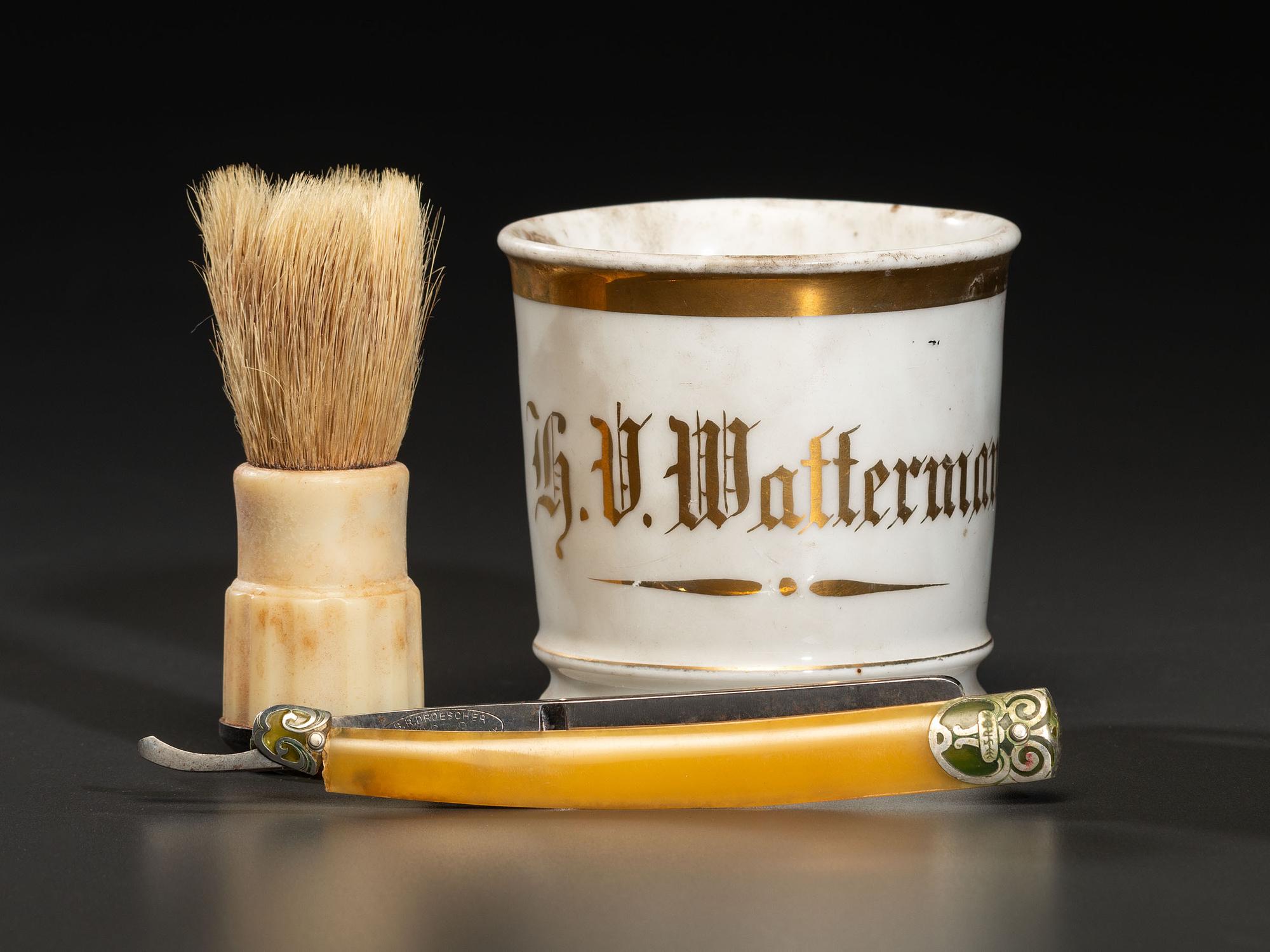 A Velvet-Covered Cased Shaving Compendium