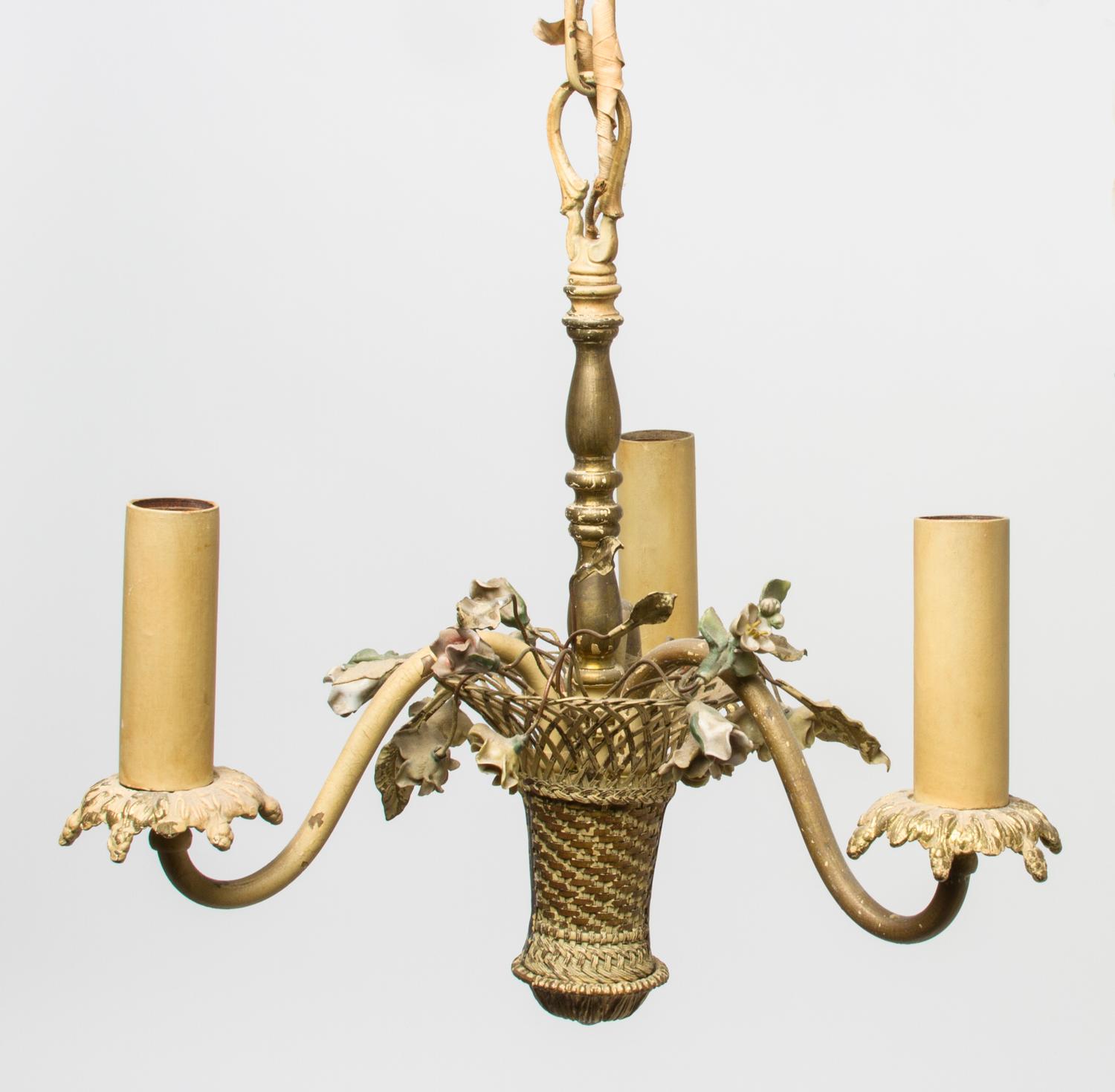 A French Gilt Metal Three-Light Fixture, Height 15 inches.
