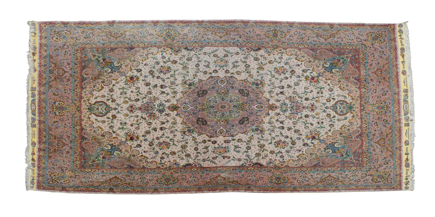A Silk and Cotton Qum Pictorial Rug 16 feet 10 inches x 11 feet 7 inches. — 20TH CENTURY