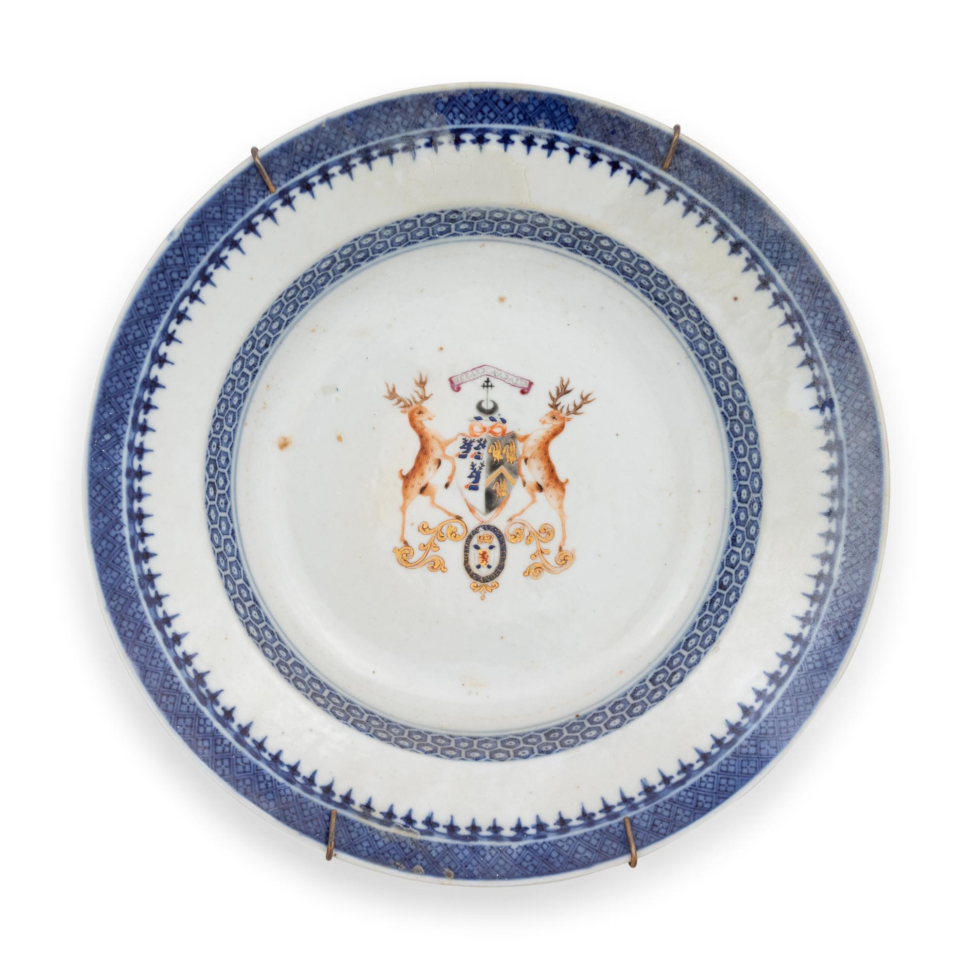 Seven Chinese Export Armorial Porcelain Plates