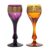 Two Moser Glass Chalices, Height of taller 7 1/2 inches.
