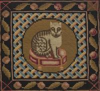A Needlepoint Picture Depicting a Cat Seated on a Stool