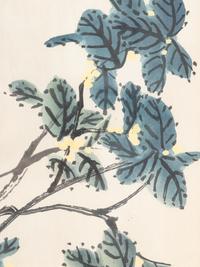 Three Chinese Ink and Color Paintings and One Woodblock Print