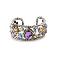 STERLING SILVER, YELLOW GOLD AND GEMSTONE CUFF BRACELET