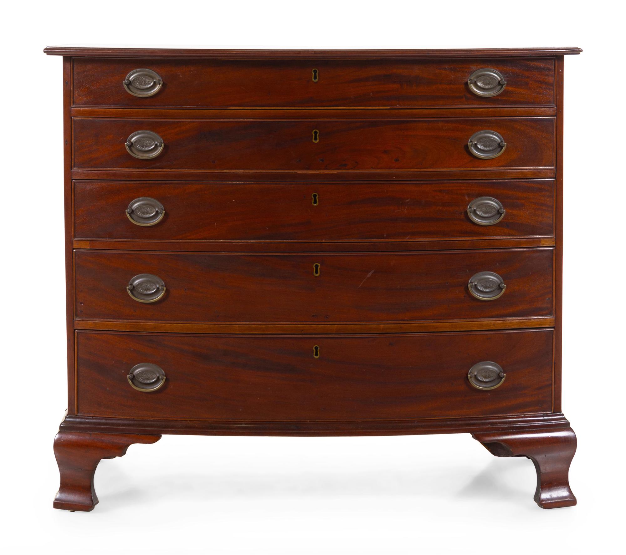 A Federal Figured Mahogany Bow-Front Chest of Drawers