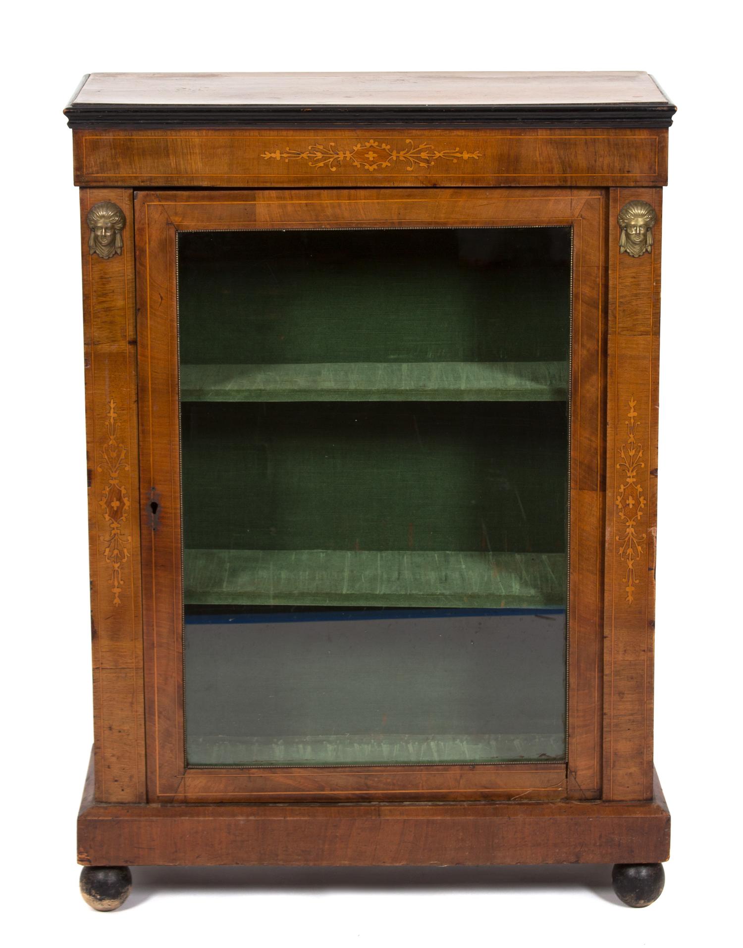 A French Empire Style Inlaid Walnut Bibliotheque Height 41 x width 29 1/2 x depth 12 1/4 inches. — 19TH CENTURY
