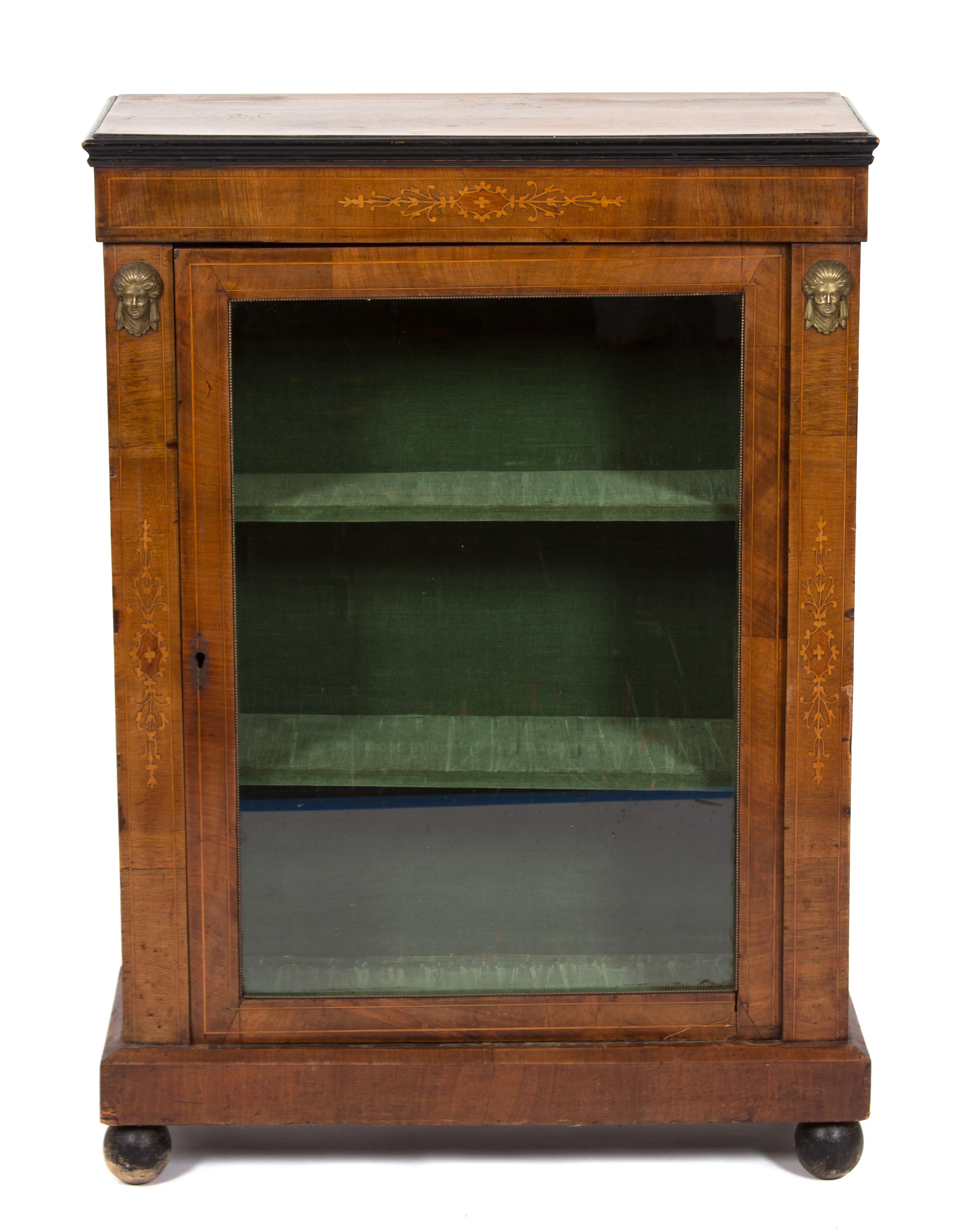 A French Empire Style Inlaid Walnut Bibliotheque Height 41 x width 29 1/2 x depth 12 1/4 inches. — 19TH CENTURY