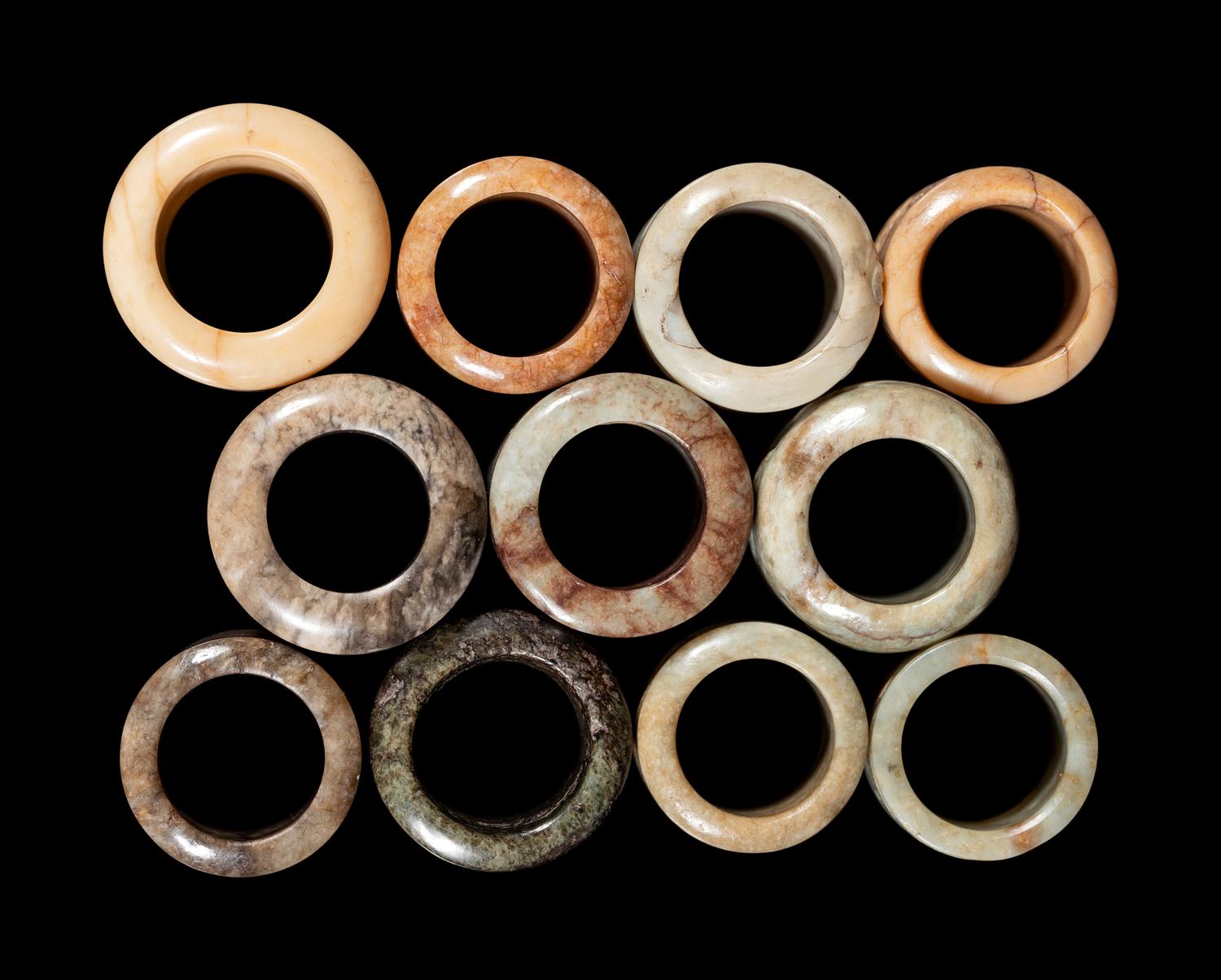 Eleven Jade and Hardstone Archer's Rings