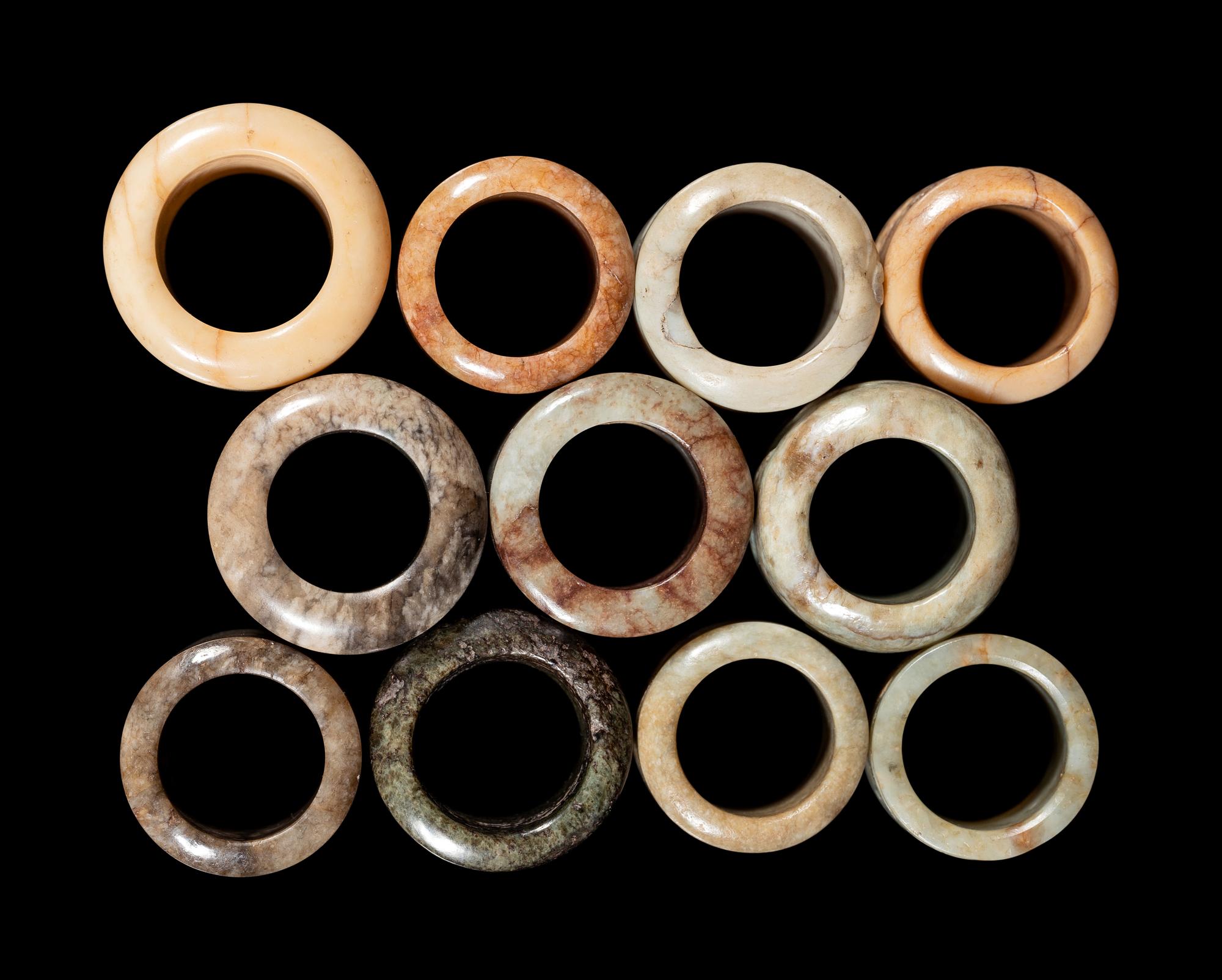 Eleven Jade and Hardstone Archer's Rings