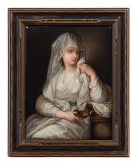 A Framed Continental Porcelain Plaque Depicting The Vestal Virgin