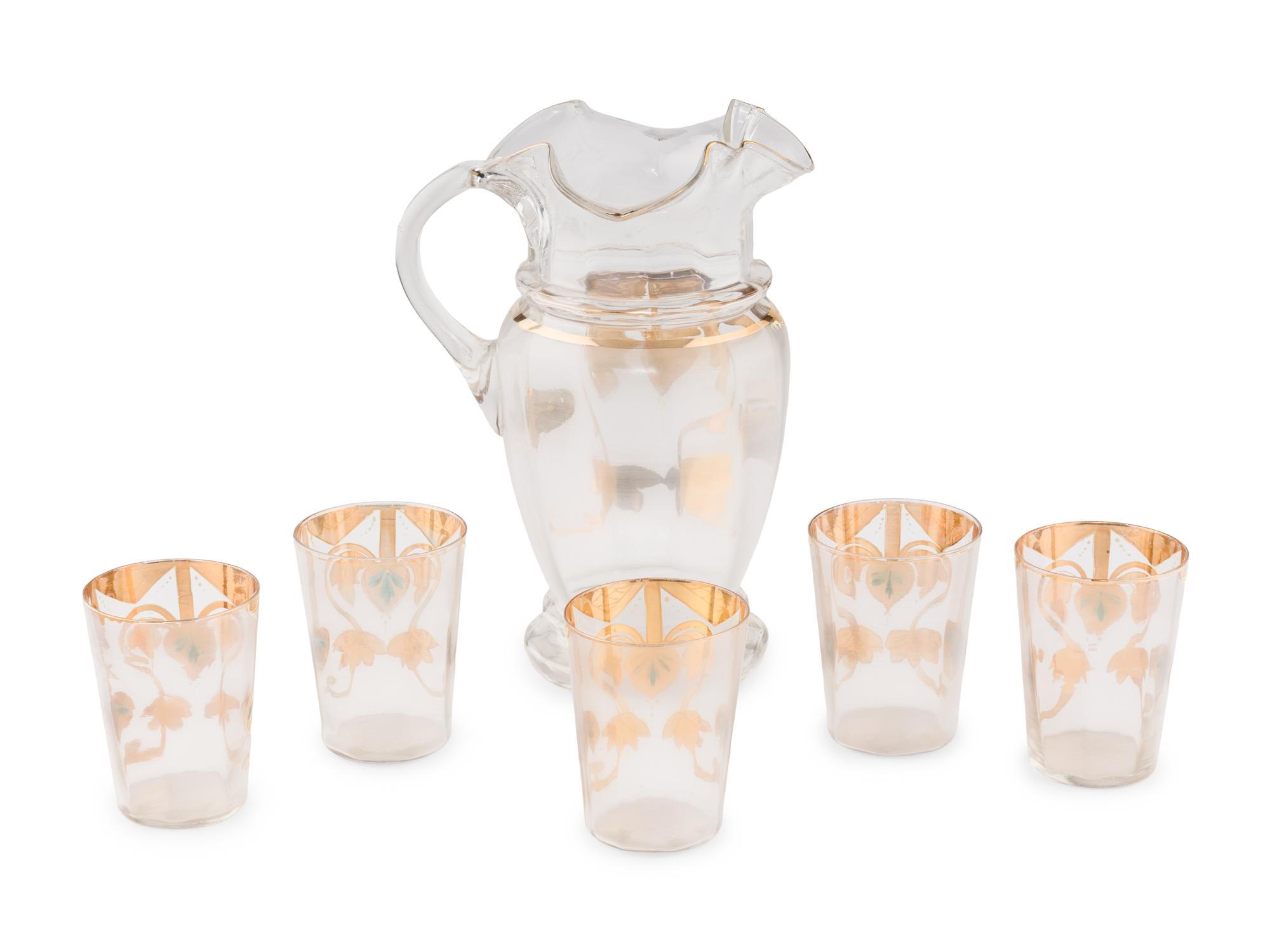 A Czech Enamel and Gilt Decorated Glass Punch Service