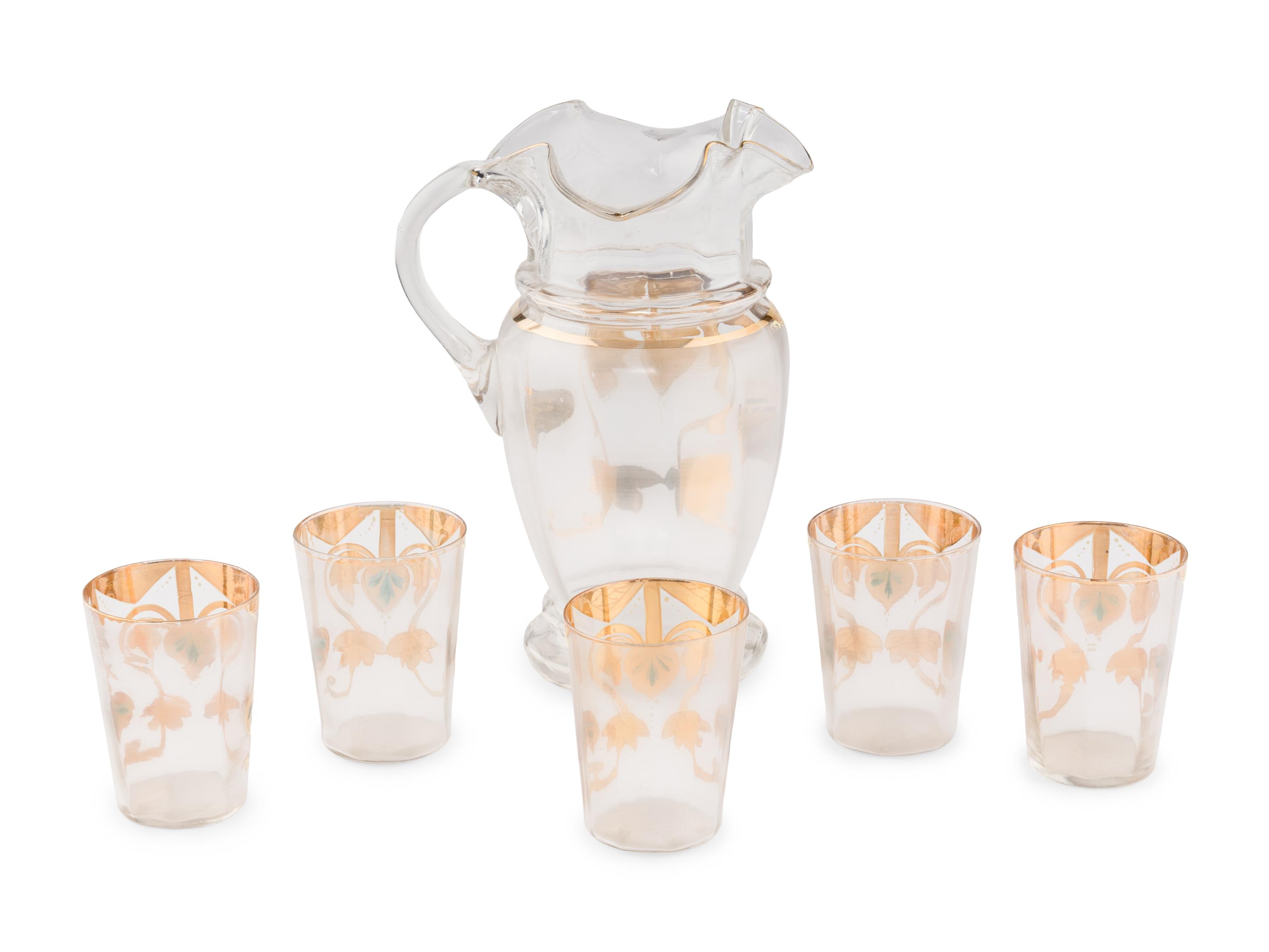 A Czech Enamel and Gilt Decorated Glass Punch Service