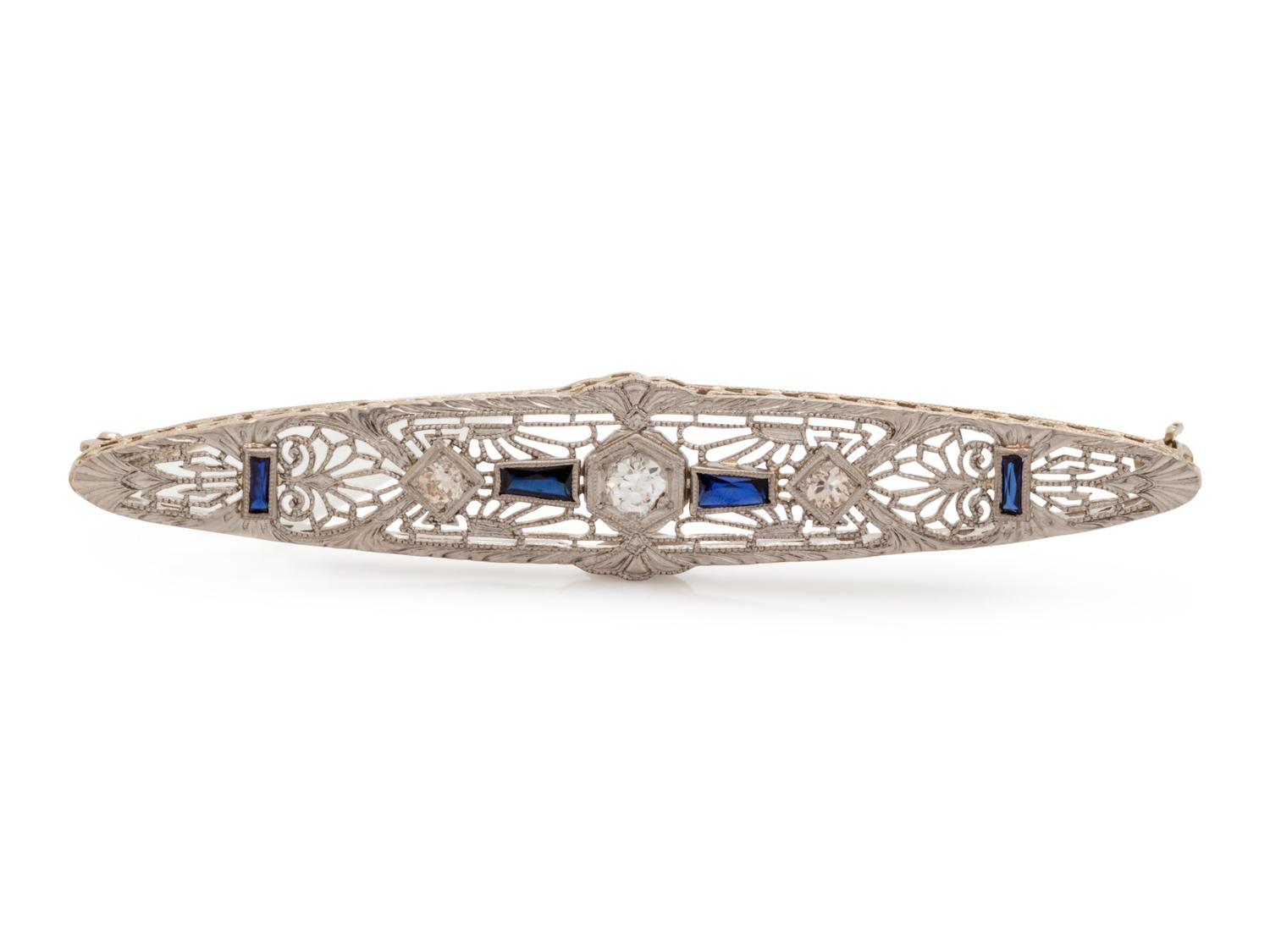 DIAMOND AND SYNTHETIC SAPPHIRE BROOCH