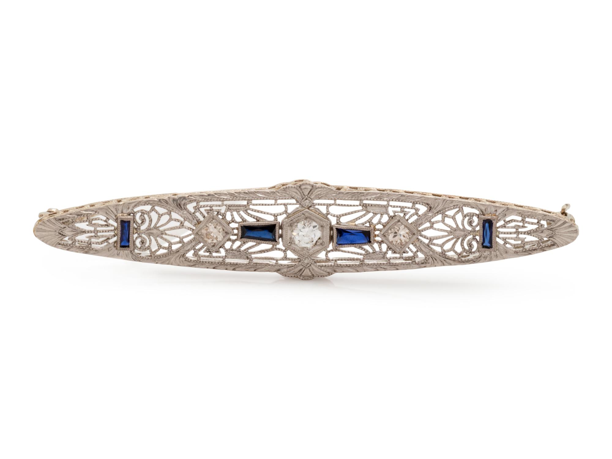 DIAMOND AND SYNTHETIC SAPPHIRE BROOCH