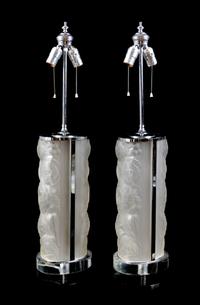 A Pair of Molded and Frosted Glass Table Lamps in the…