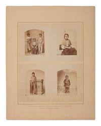 [NATIVE AMERICANS]. JACKSON, William Henry (1843-1942), photographer. Photomontage comprised of 4 photographs of Winnebago / Ho-chunk Indians and children. Hayden Geological Survey, [1871].