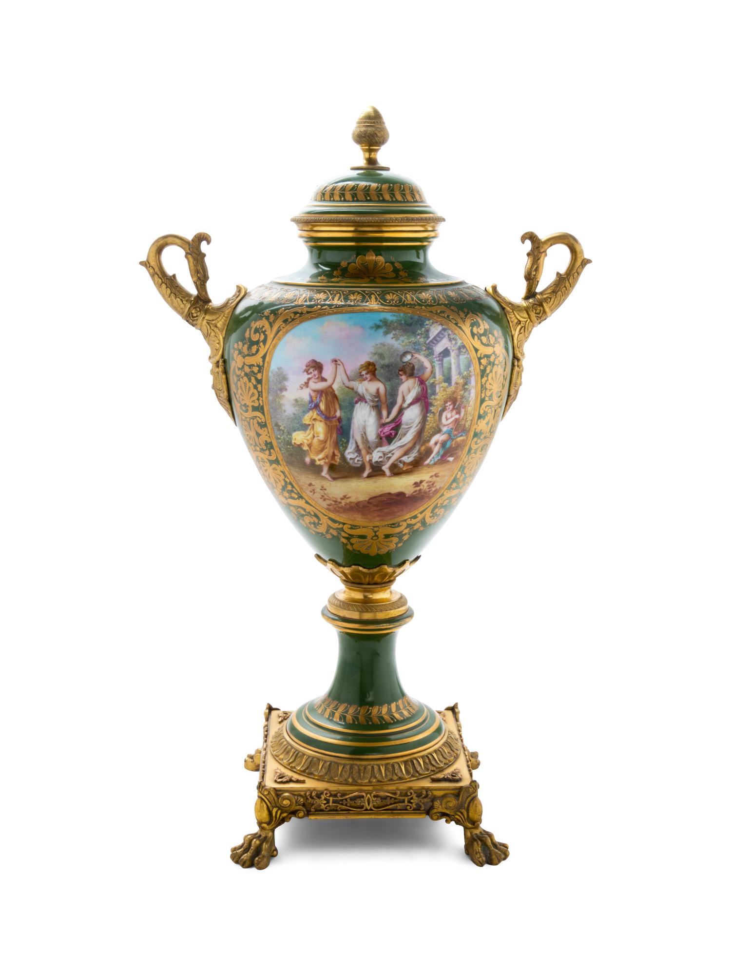 A Sèvres Style Gilt Bronze Mounted Urn