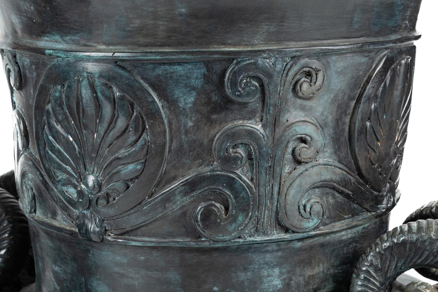 A Pair of Pompeiian Style Patinated Bronze Urns