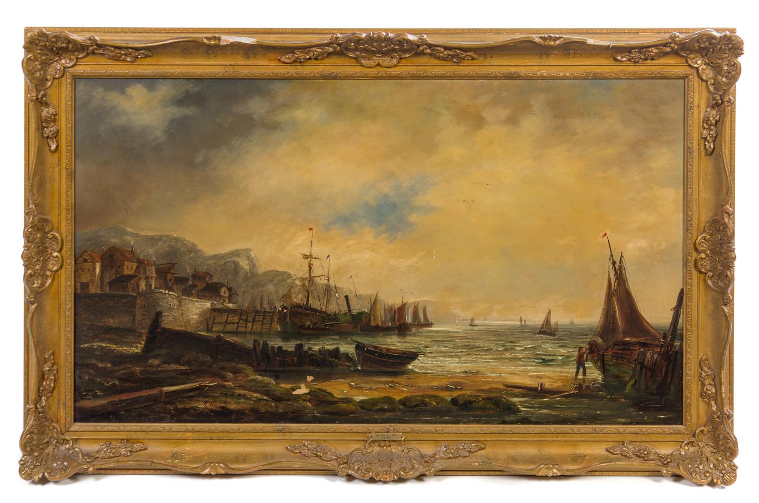 A. Hulk , BRITISH, 19TH CENTURY , Harbor with Approaching Ships
