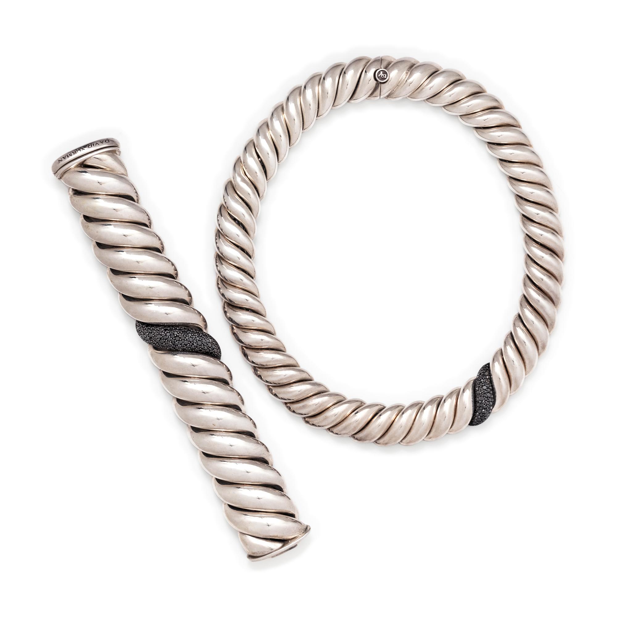 DAVID YURMAN, STERLING SILVER AND BLACK DIAMOND 'PURE FORM CABLE' SET