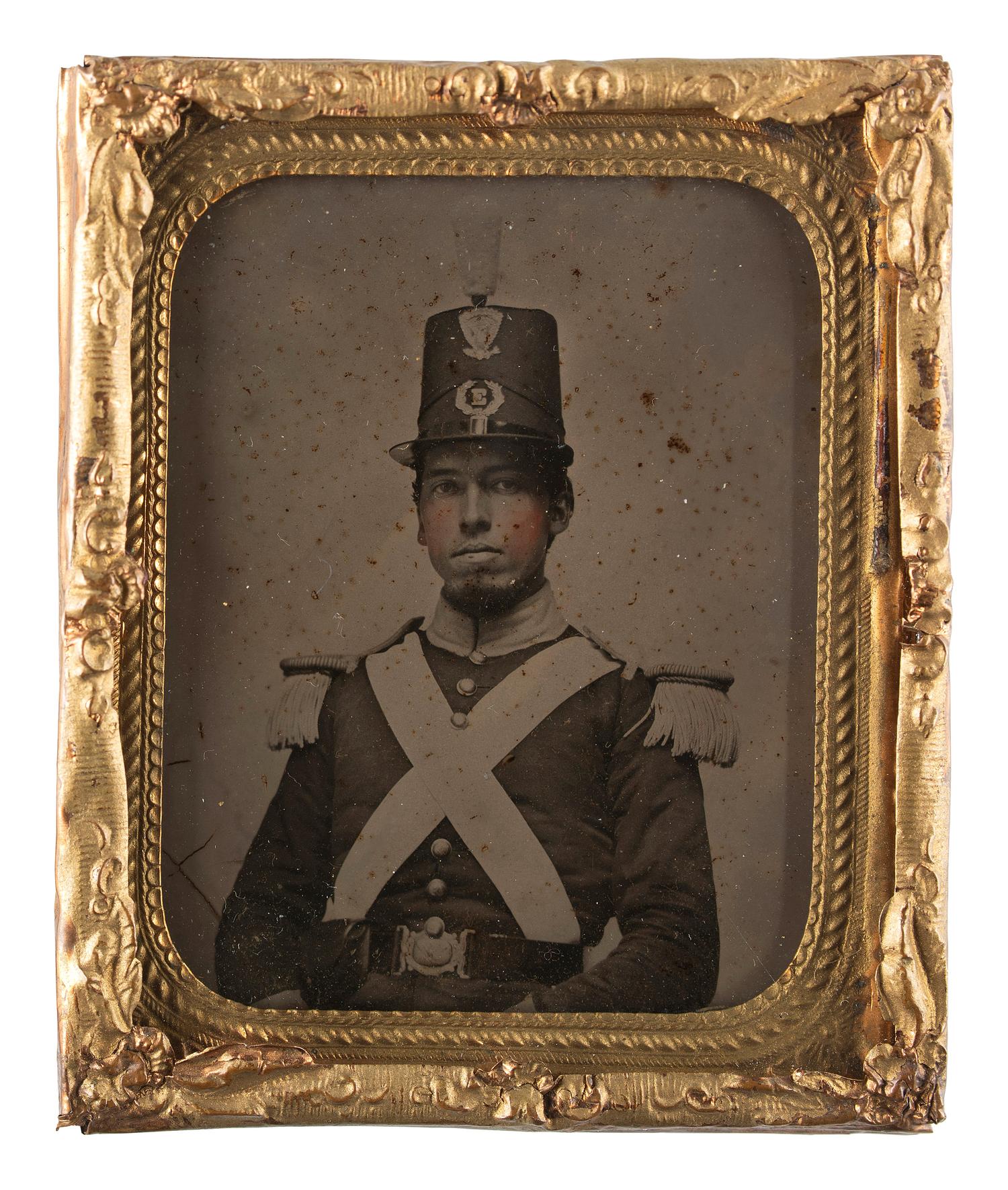 [MILITIA]. Ninth plate ambrotype of a New England militia private. [Boston: G.L. Whitaker], n.d.