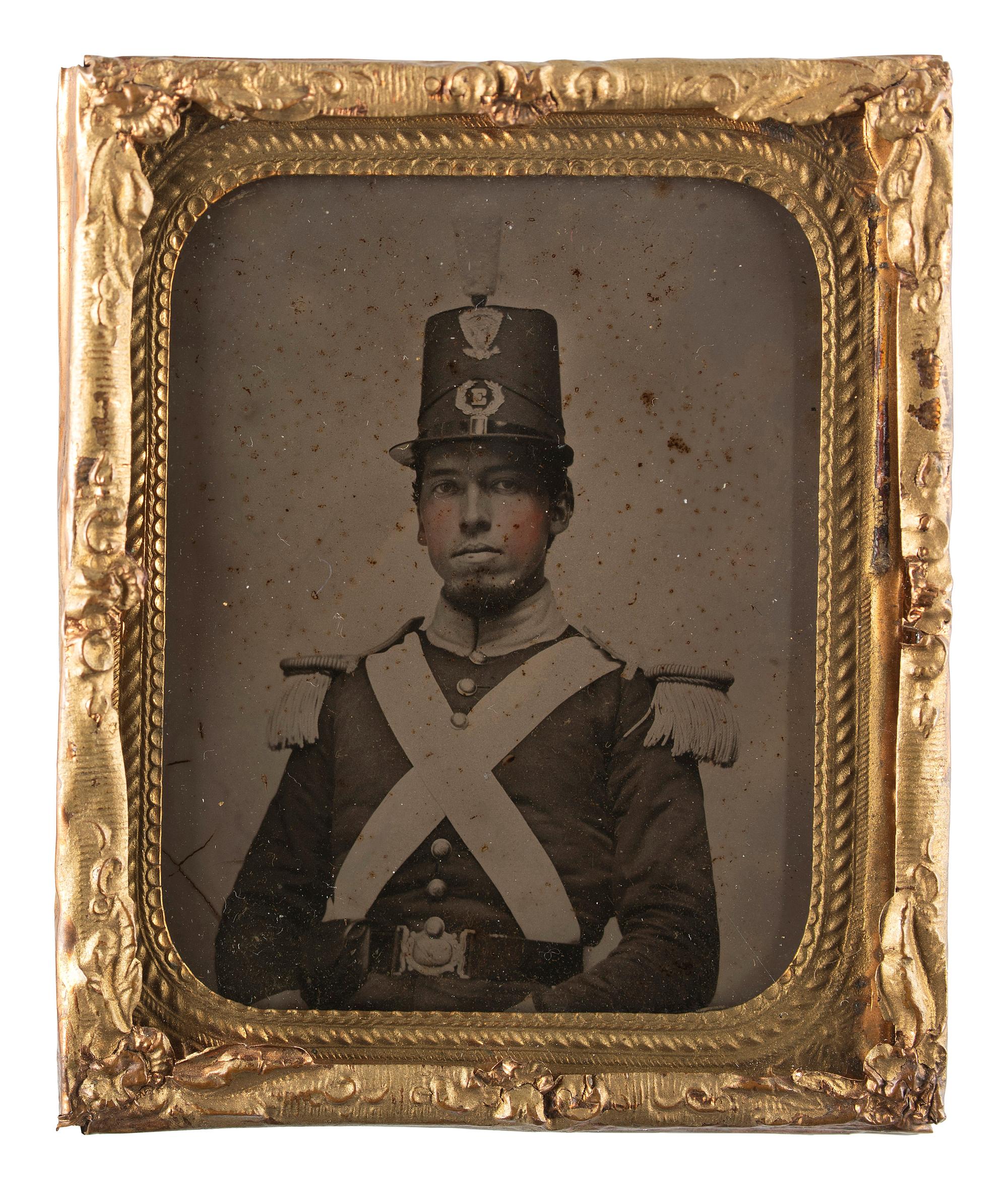 [MILITIA]. Ninth plate ambrotype of a New England militia private. [Boston: G.L. Whitaker], n.d.