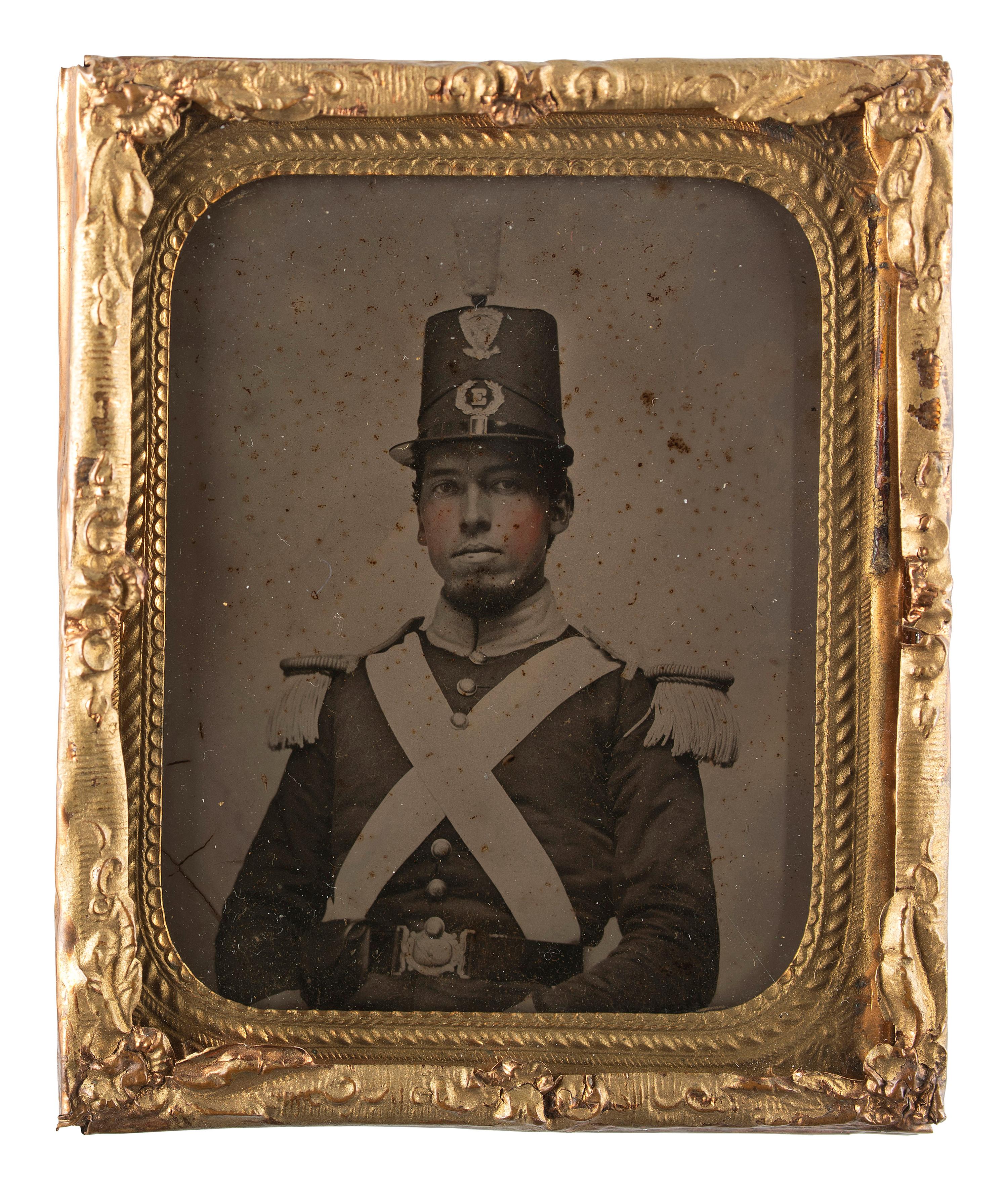 [MILITIA]. Ninth plate ambrotype of a New England militia private. [Boston: G.L. Whitaker], n.d.
