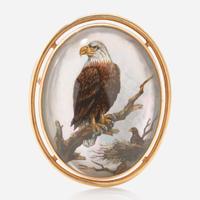 A 14K Yellow Reverse-Painted Gold Bald Eagle Pin