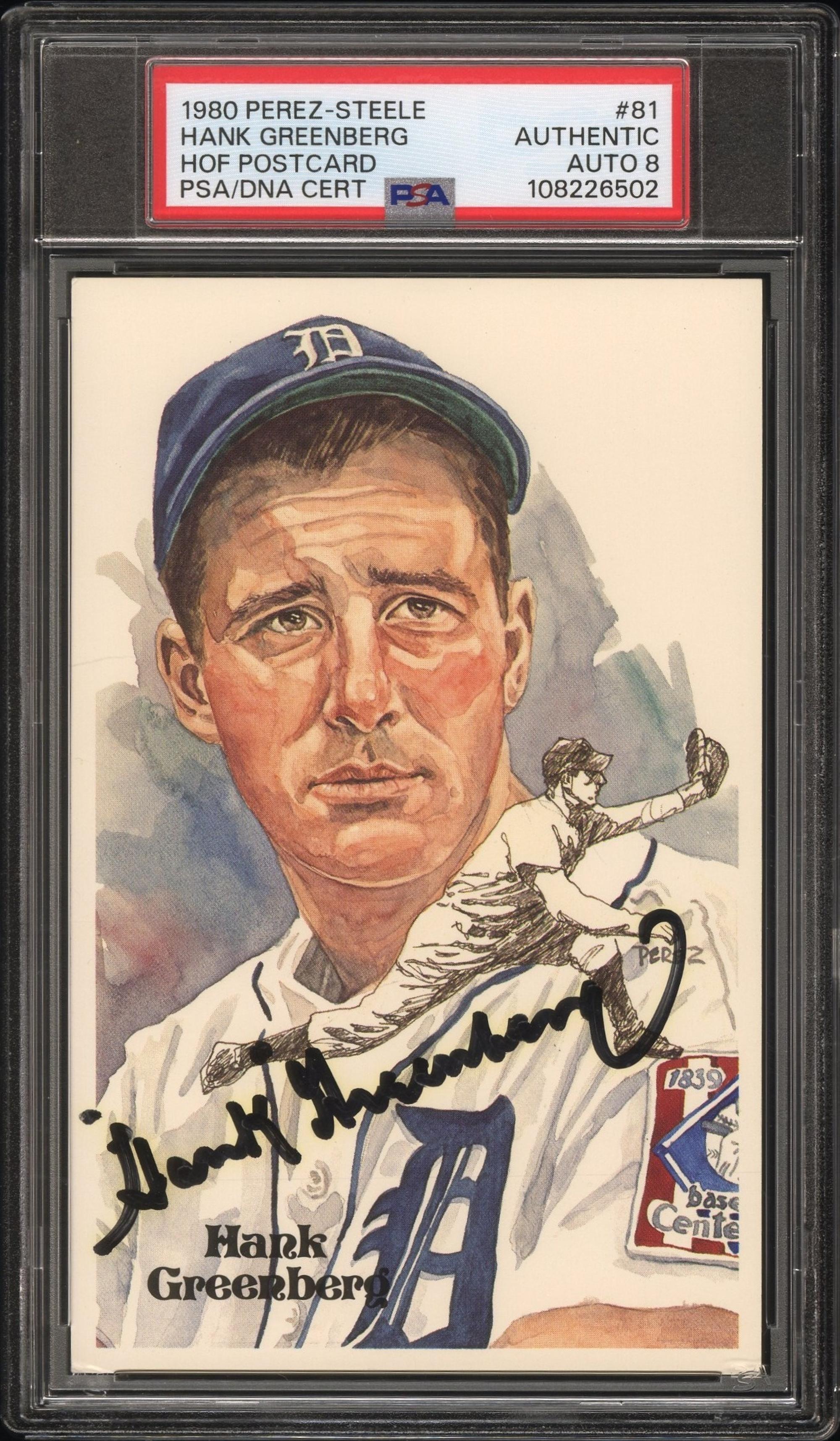 A Hank Greenberg Signed Autograph Perez Steele Hall of Fame Postcard (PSA 8 AUTO)
