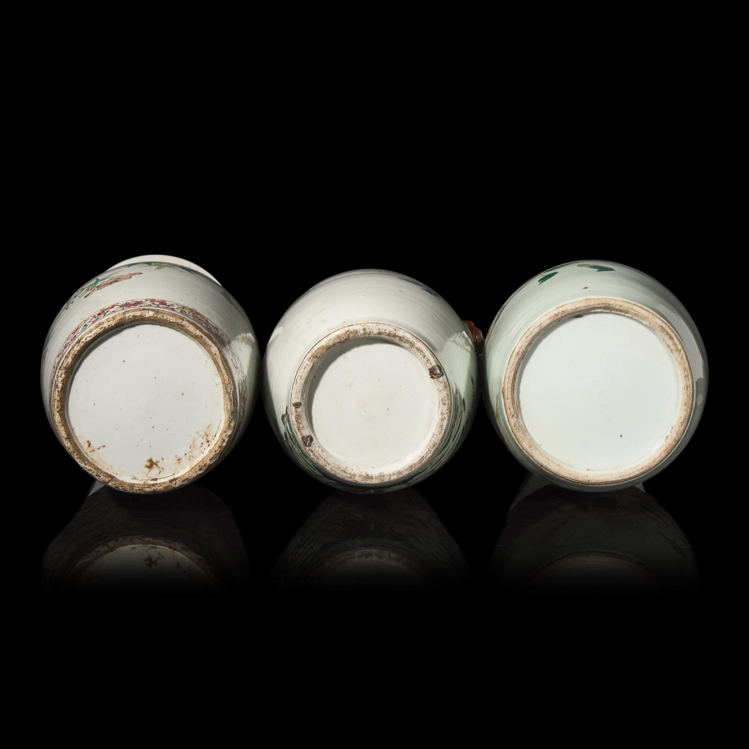 Three Chinese Famille Rose Porcelain 'Butterfly and Flower' Vases 粉彩蝶戀花賞瓶三件