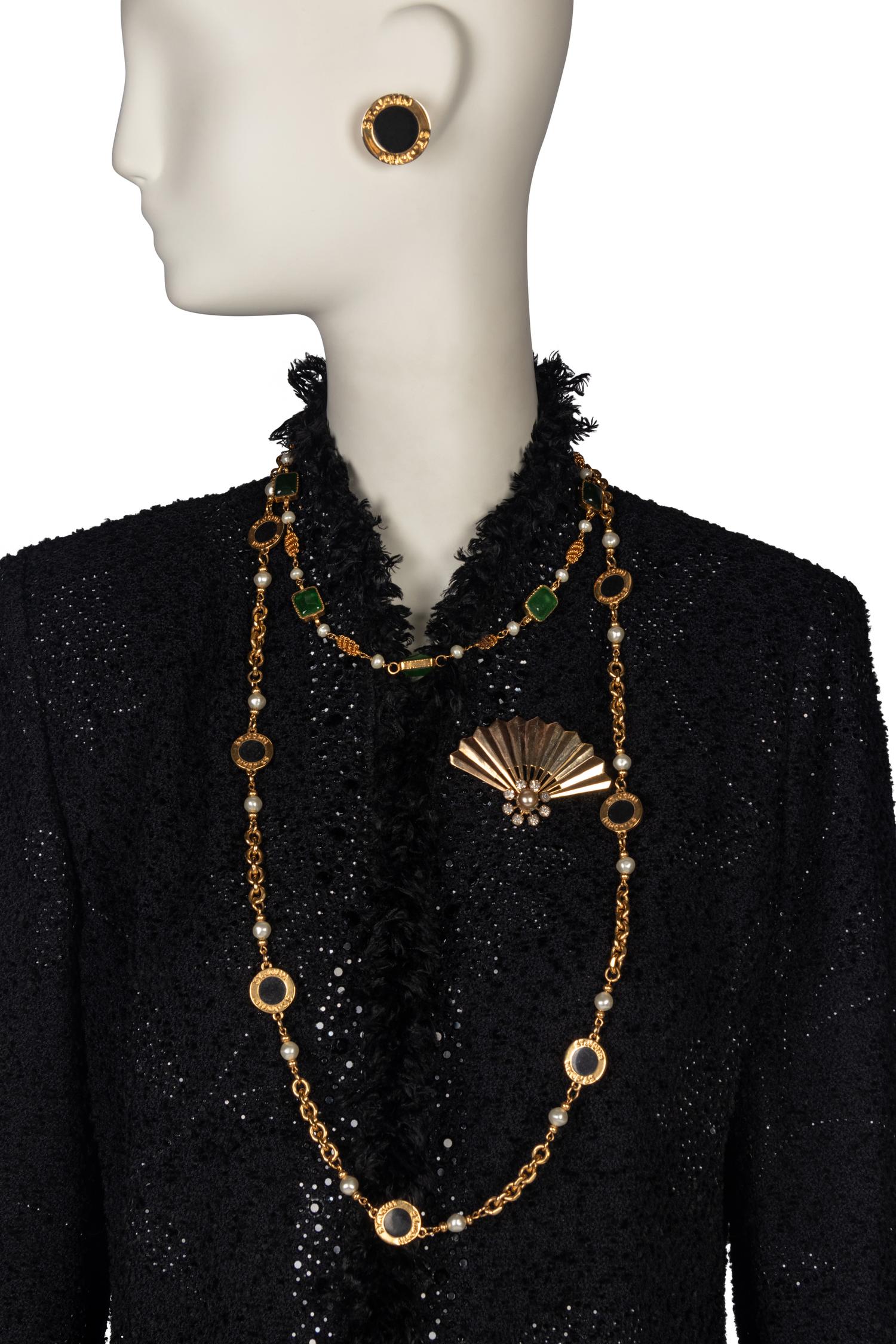 St. John Jacket, Two Necklaces, Ear Clips, and Brooch