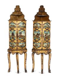 A Pair of Venetian Rococo Lacca Povera and Polychrome Painted Corner Cabinets