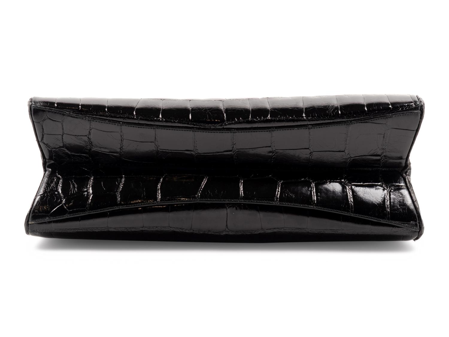 Judith Leiber Black Crocodile Handbag with Lion Release Clip