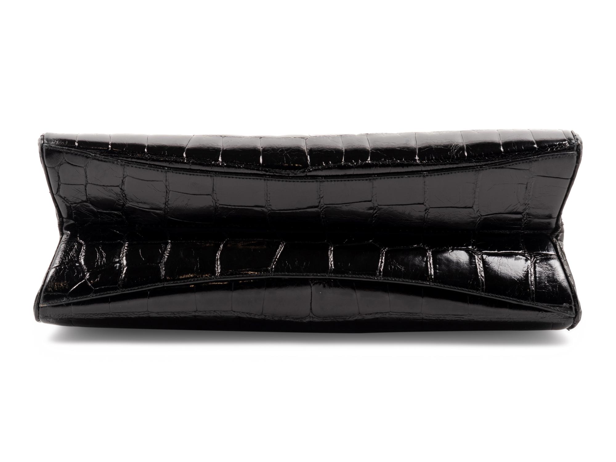 Judith Leiber Black Crocodile Handbag with Lion Release Clip