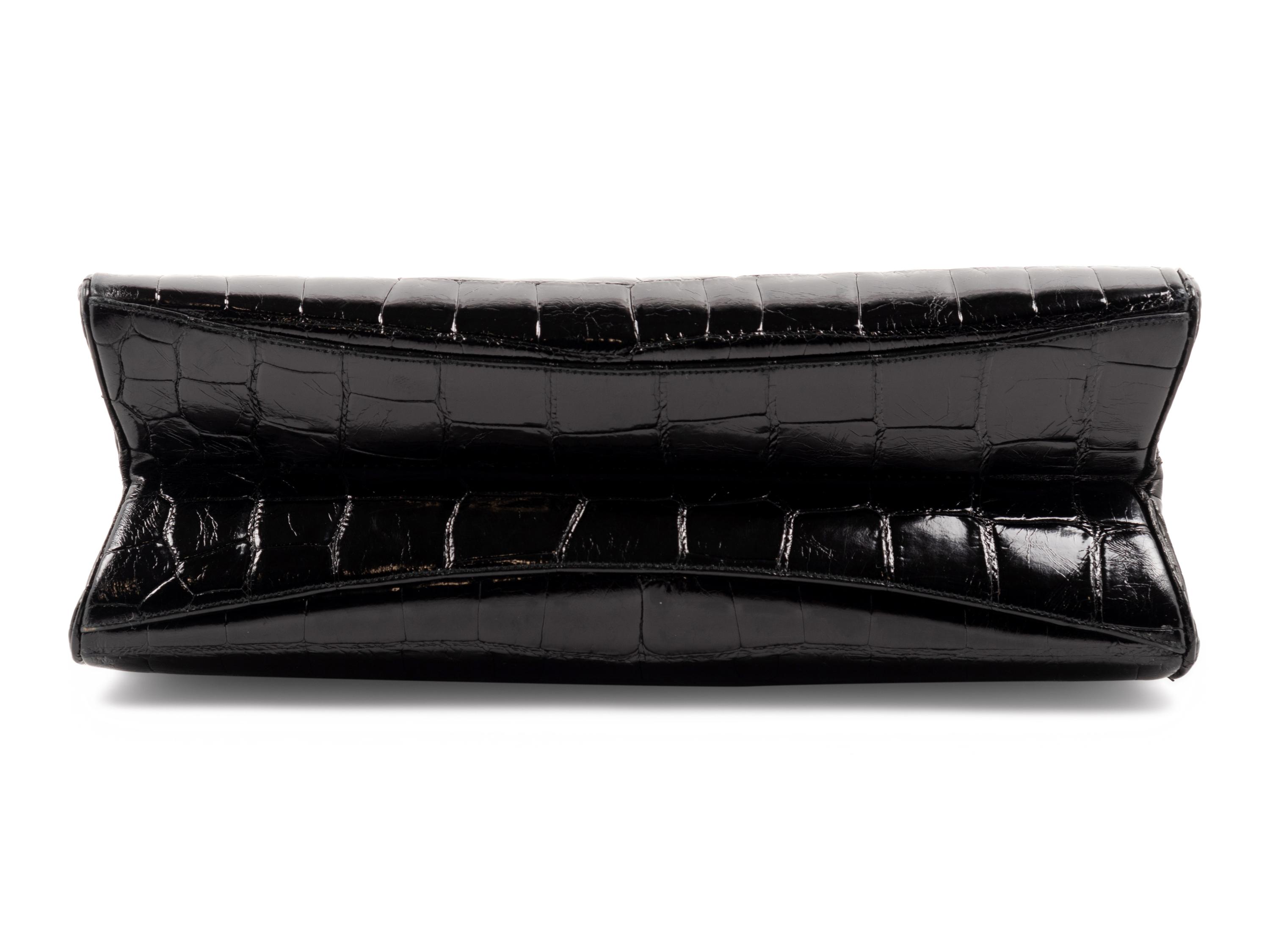 Judith Leiber Black Crocodile Handbag with Lion Release Clip