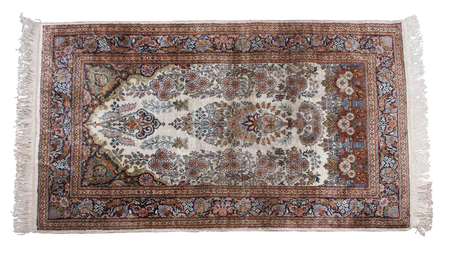 A Persian Wool and Silk Prayer Rug 4 feet 11 inches x 2 feet 11 inches. — 2ND HALF 20TH CENTURY