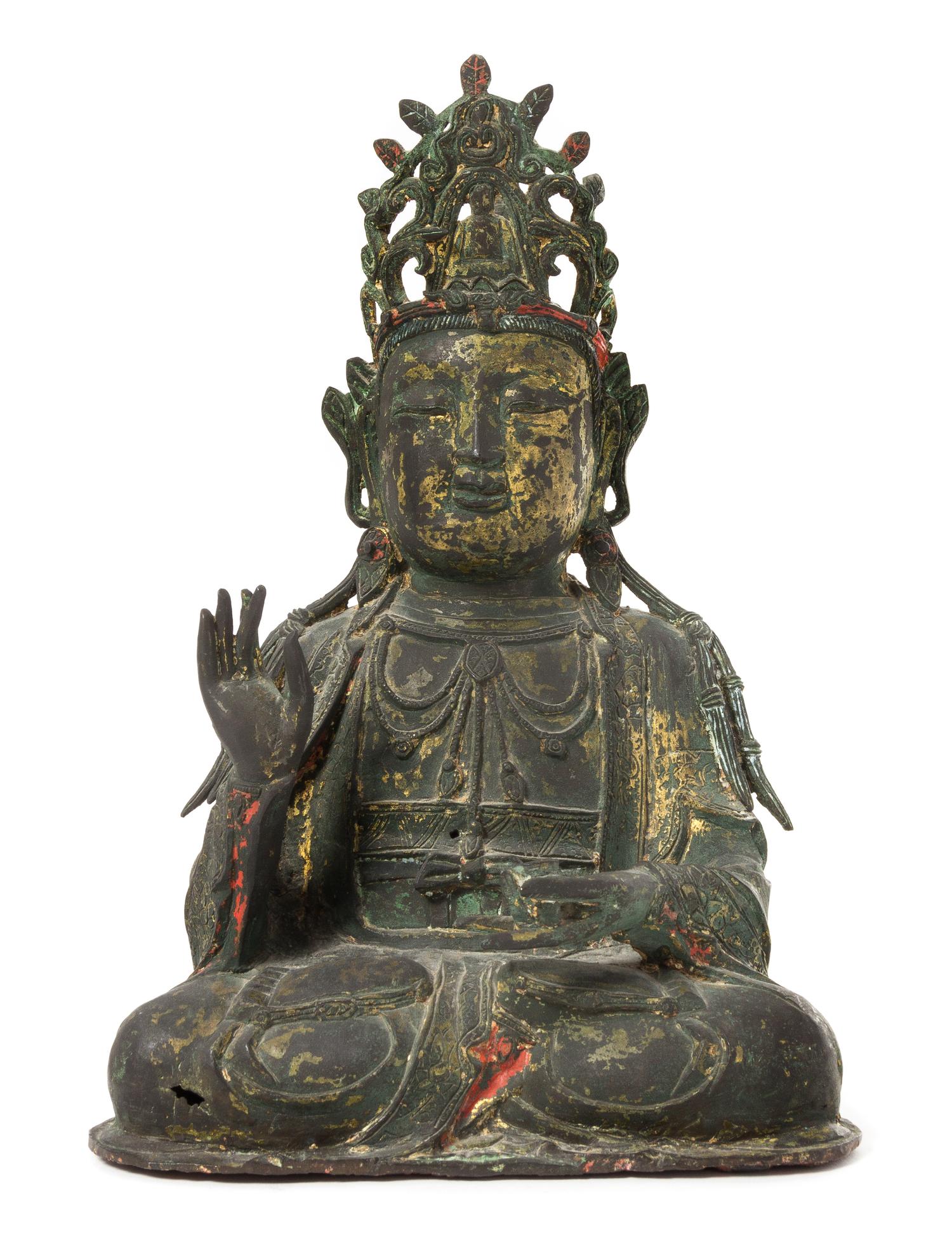 A Parcel Gilt Bronze Figure of Guanyin Height 12 1/2 inches. — MING DYNASTY