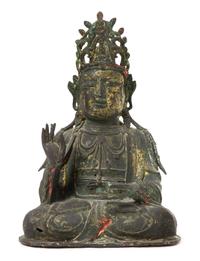 A Parcel Gilt Bronze Figure of Guanyin Height 12 1/2 inches. — MING DYNASTY