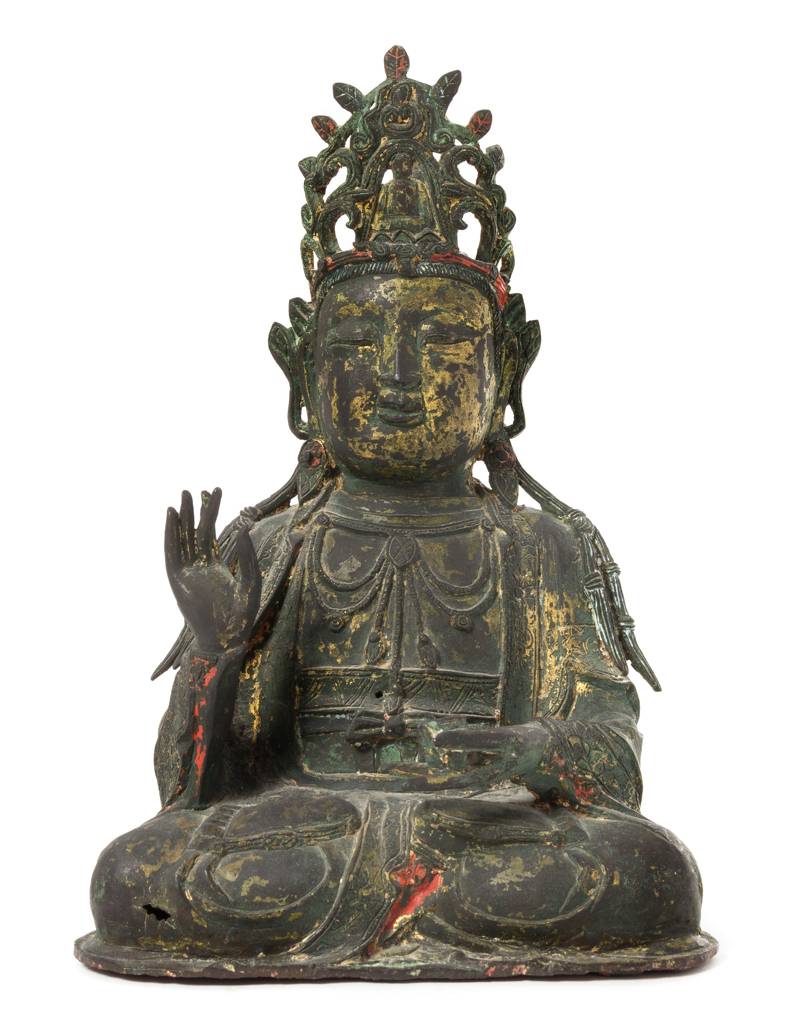 A Parcel Gilt Bronze Figure of Guanyin Height 12 1/2 inches. — MING DYNASTY