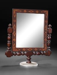 A Folk Art Carved and Inlaid Countertop Mirror