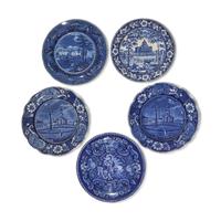 A Group of Five Staffordshire Historical Blue Plates