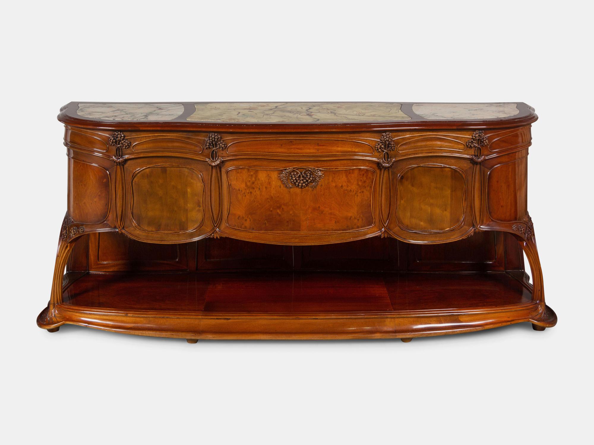 Art Nouveau Carved Bar Suite comprising a bar and a liquor cabinet