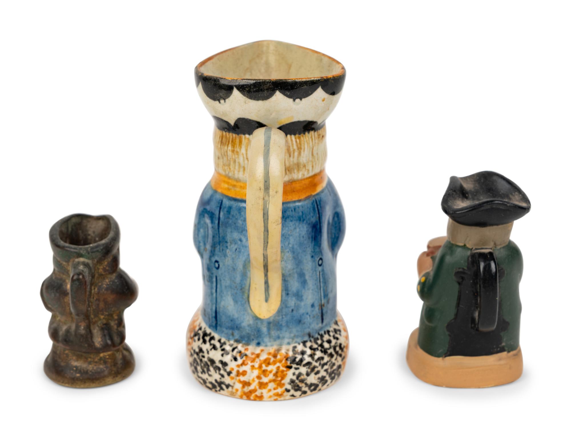 A Miniature Yorkshire Style Toby Jug and Two Miniature Toby Jug-Form Articles