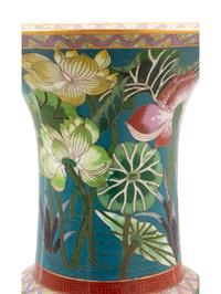 A Pair of Large Chinese Cloisonne Enamel 'Lotus' Yenyen Vases