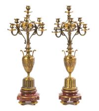 A Pair of French Gilt Bronze and Marble Candelabra Height 30 inches. — CAST BY BARBEDIENNE, LATE 19TH CENTURY